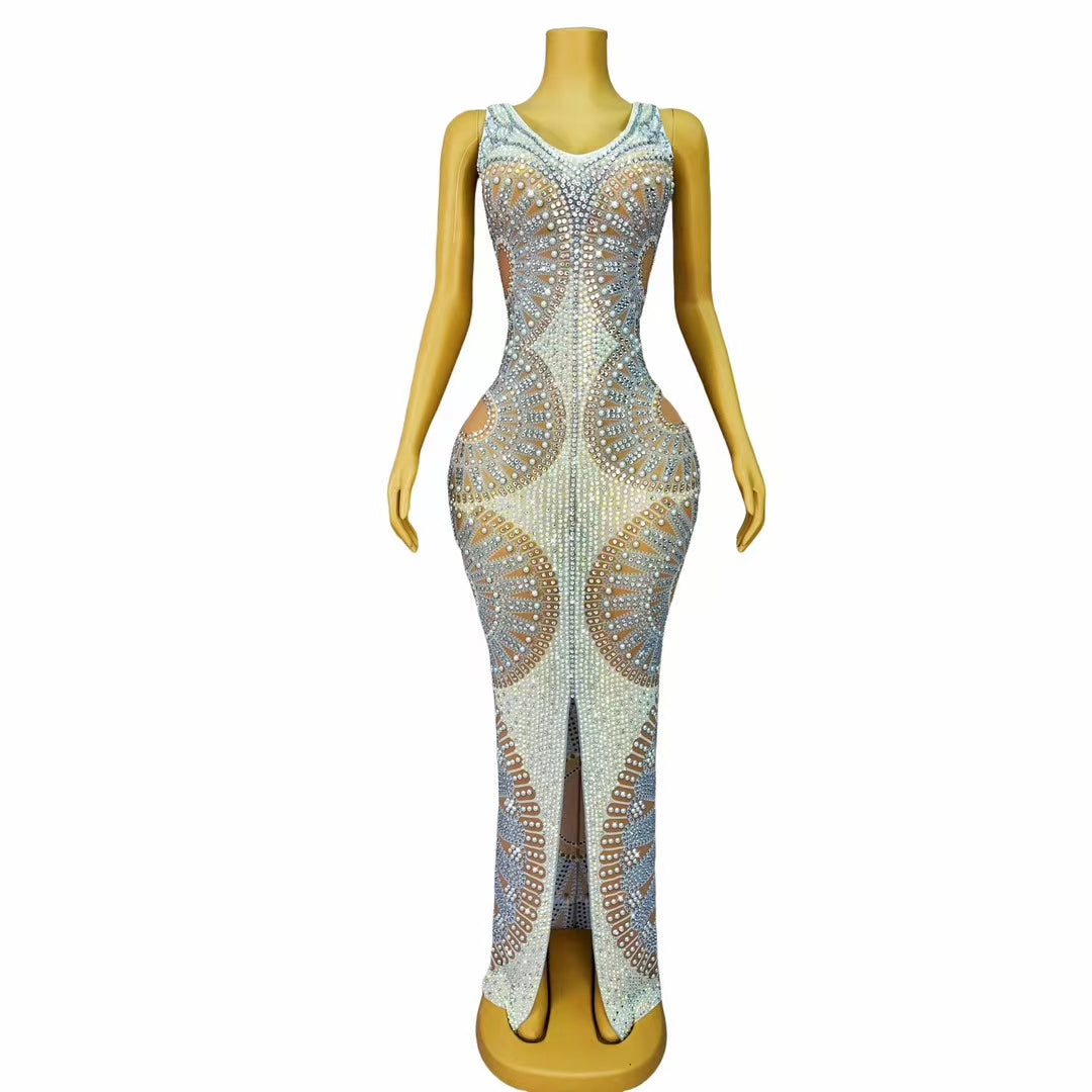 CELESINYI Chelunbing Crystal Pearl Bodysuit