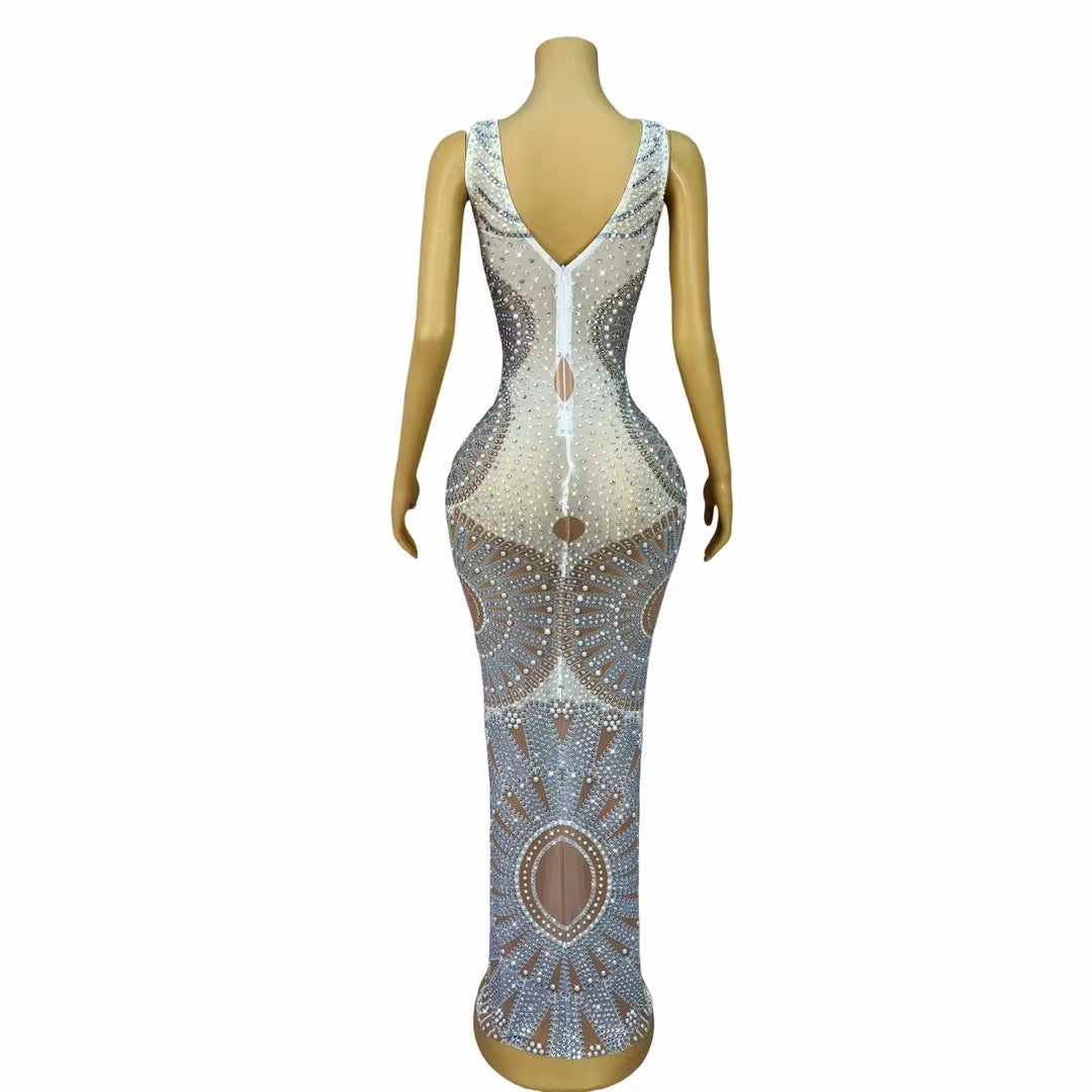 CELESINYI Chelunbing Crystal Pearl Bodysuit