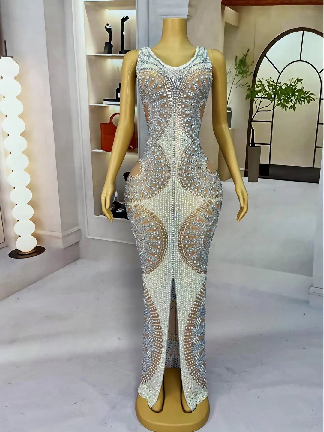 CELESINYI Chelunbing Crystal Pearl Bodysuit