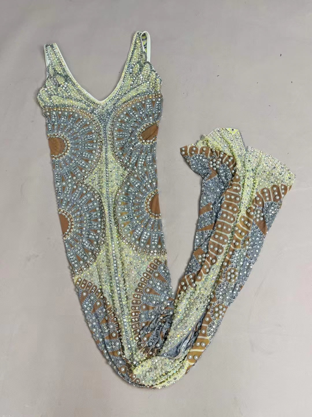 CELESINYI Chelunbing Crystal Pearl Bodysuit