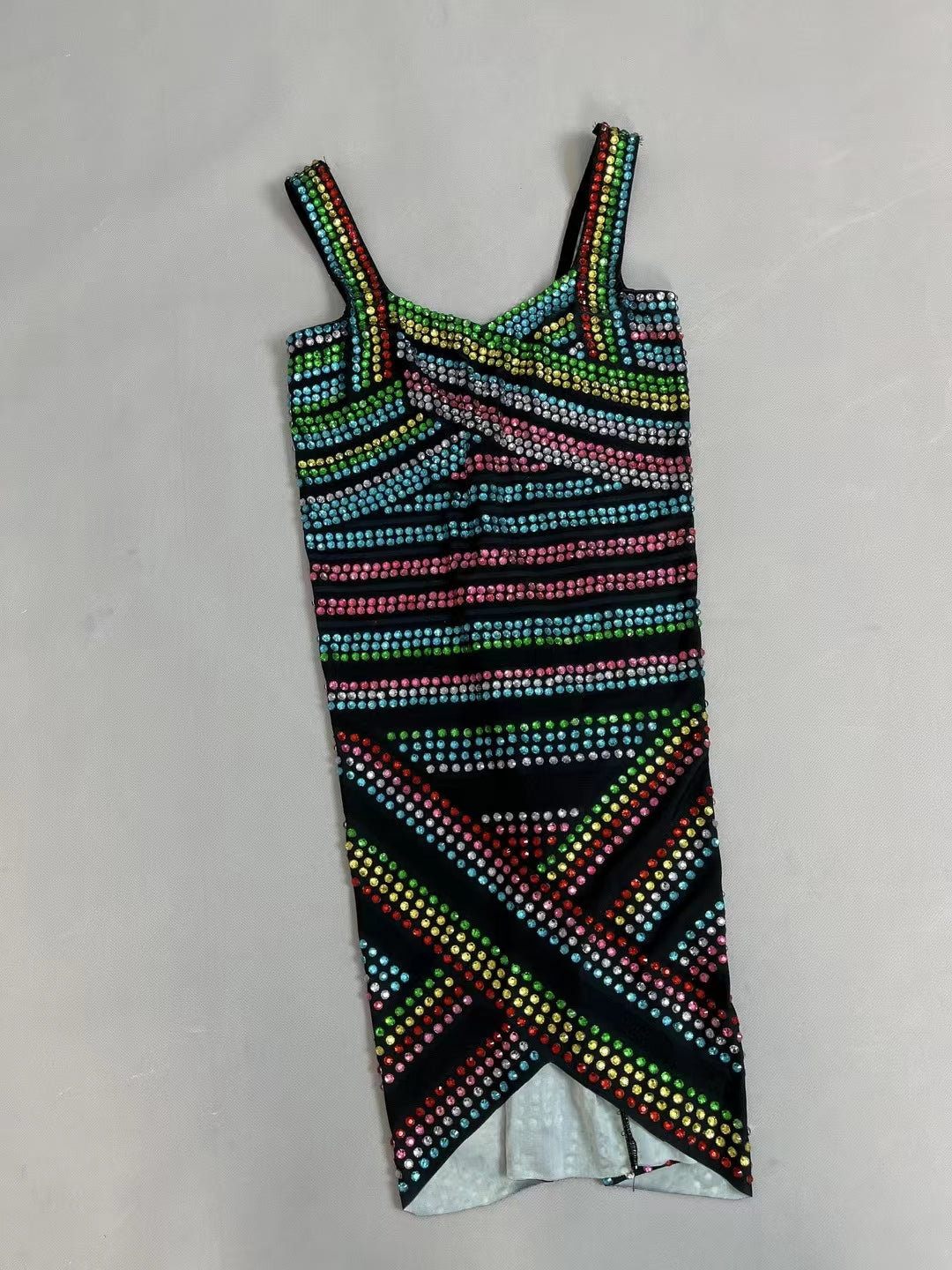 CELESINYI Caisedaidai Crystal Rainbow Ribbon Mini Dress