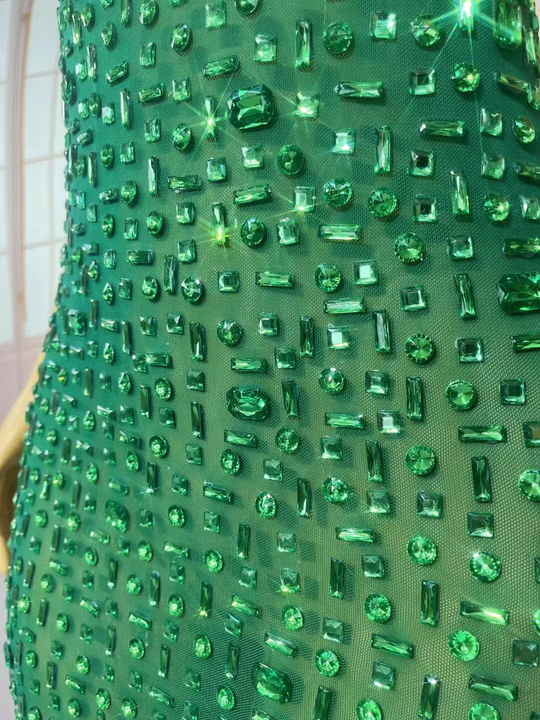 CELESINYI Lvbei Crystal Emerald Mermaid Gown