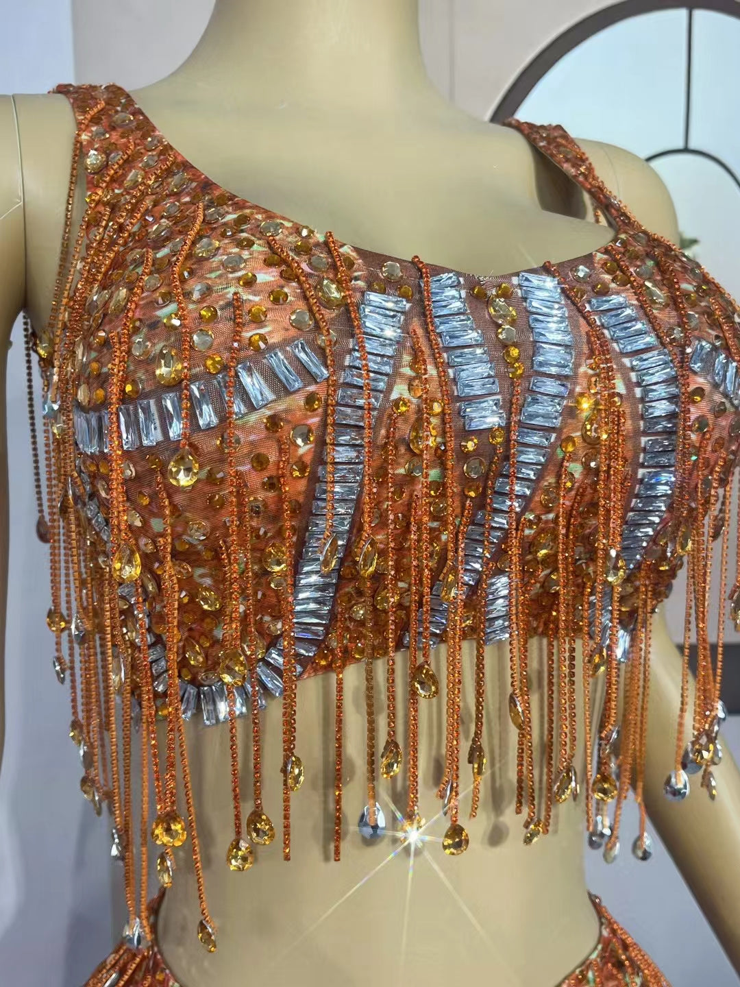 CELESINYI Caodi Crystal Orange Fringe Set