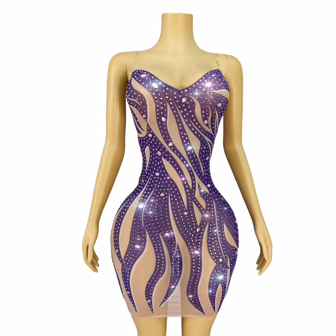 CELESINYI Zisuye Crystal Purple Leaf Gown