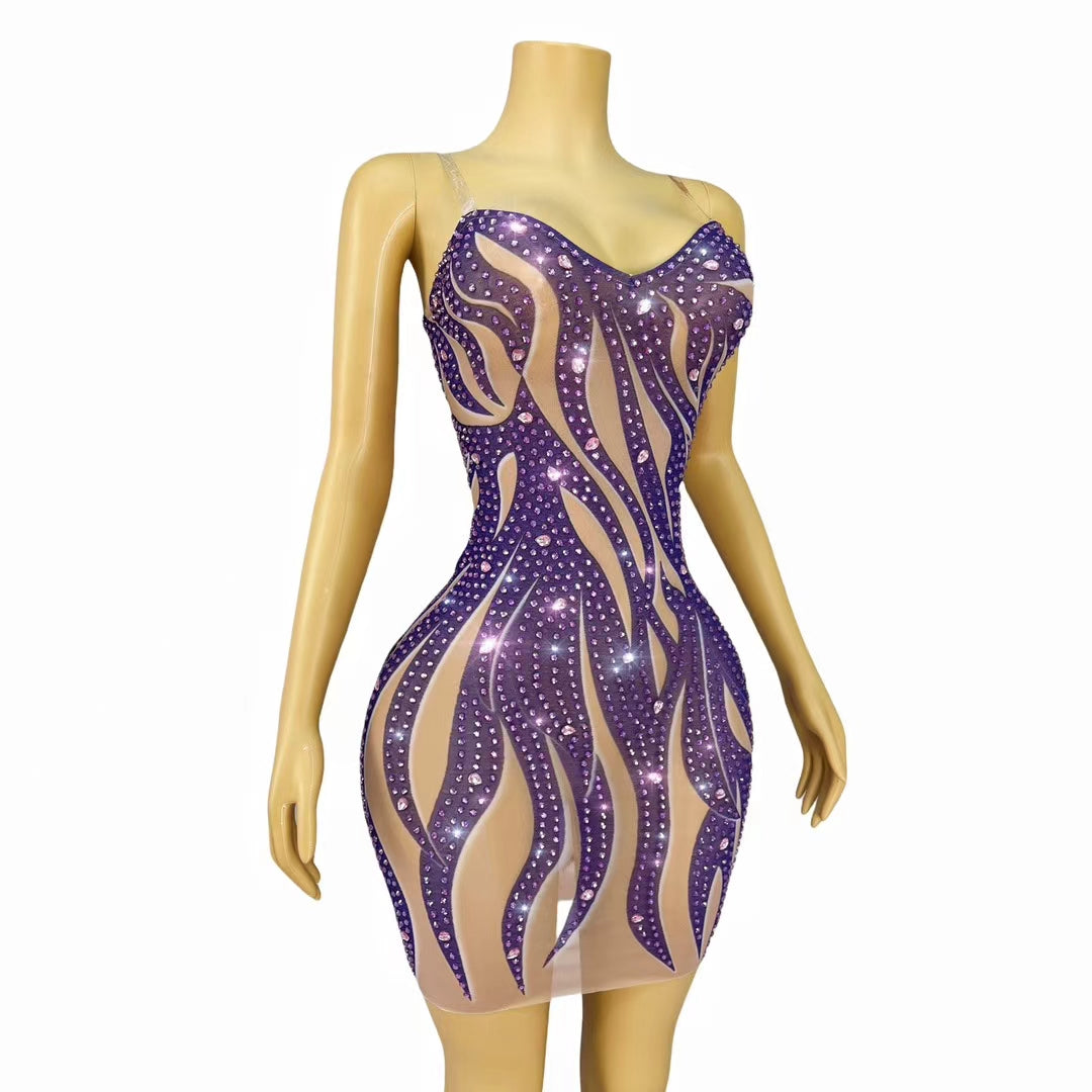 CELESINYI Zisuye Crystal Purple Leaf Gown