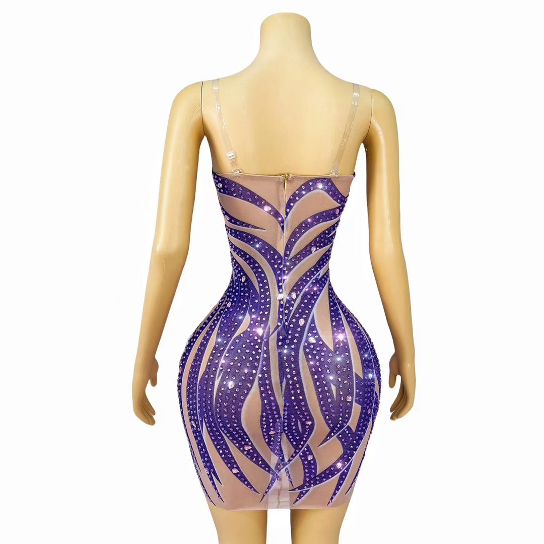 CELESINYI Zisuye Crystal Purple Leaf Gown