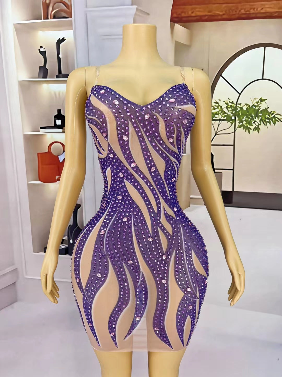 CELESINYI Zisuye Crystal Purple Leaf Gown