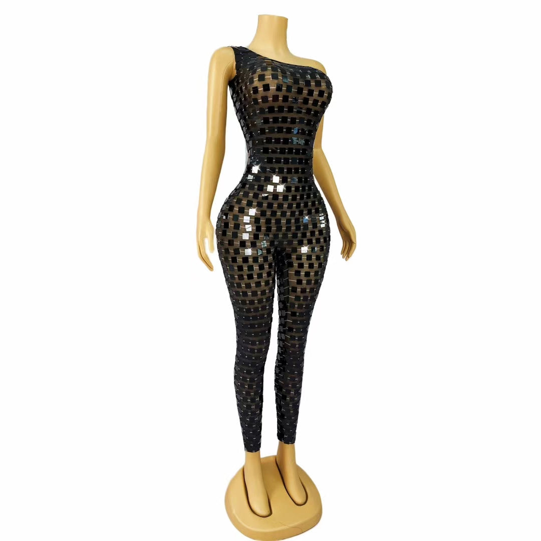 CELESINYI Heipaiku Crystal Black Sequin Jumpsuit