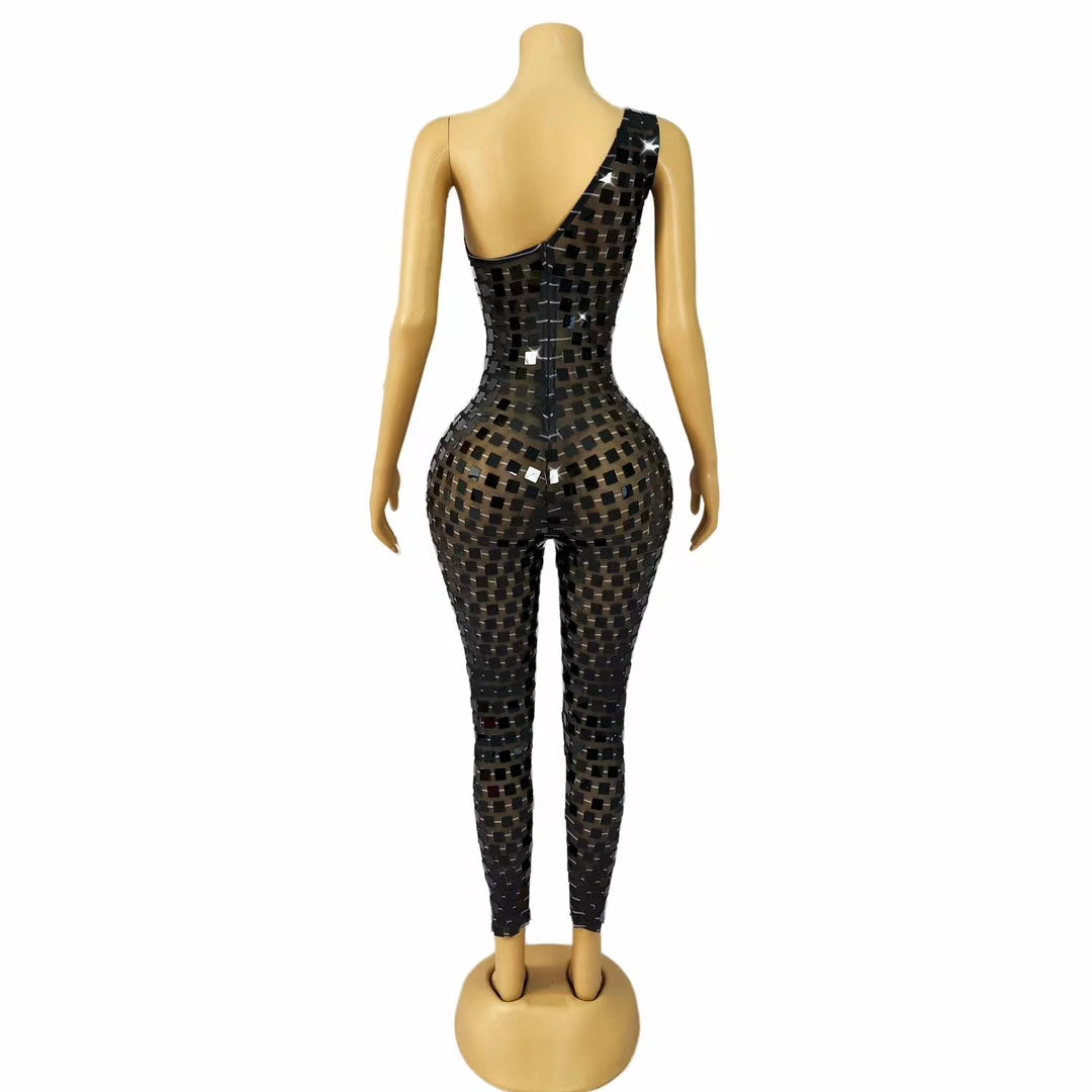 CELESINYI Heipaiku Crystal Black Sequin Jumpsuit