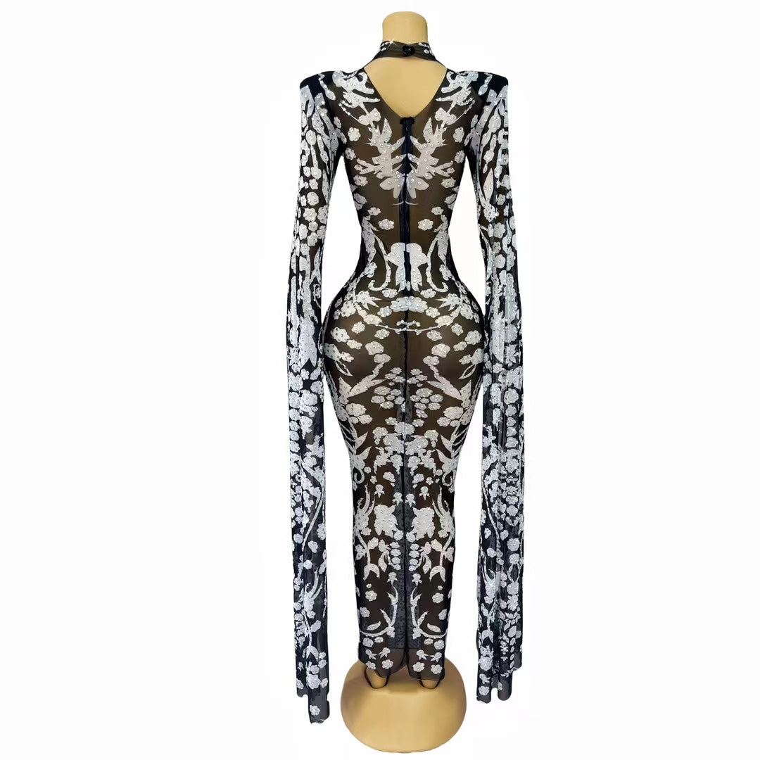 CELESINYI Dalaba Crystal Trumpet Flower Bodysuit