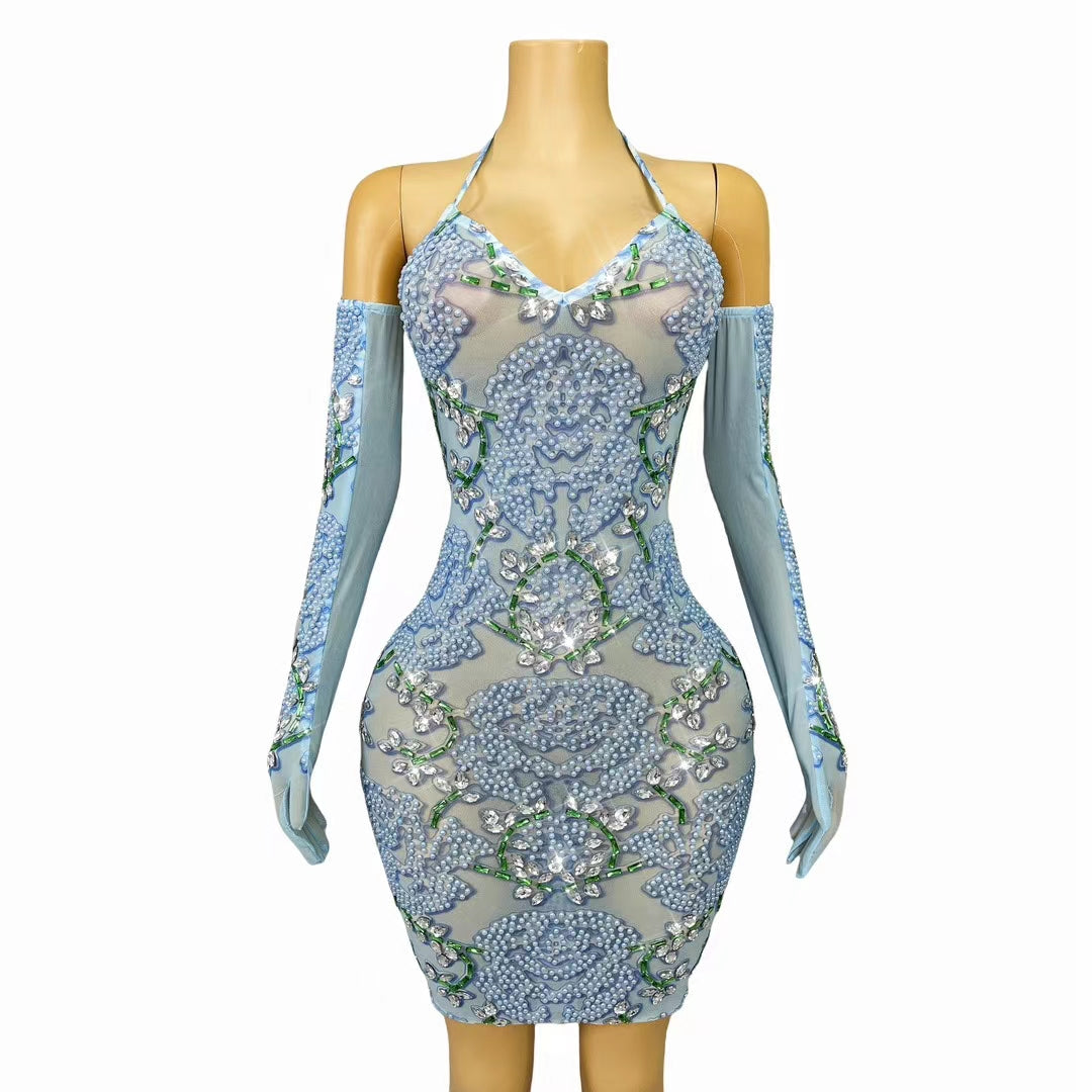 CELESINYI Canglan Crystal Pearl Gauntlet Bodysuit