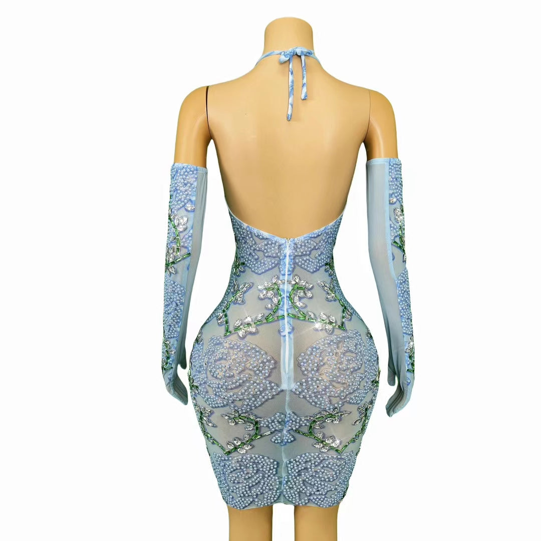 CELESINYI Canglan Crystal Pearl Gauntlet Bodysuit
