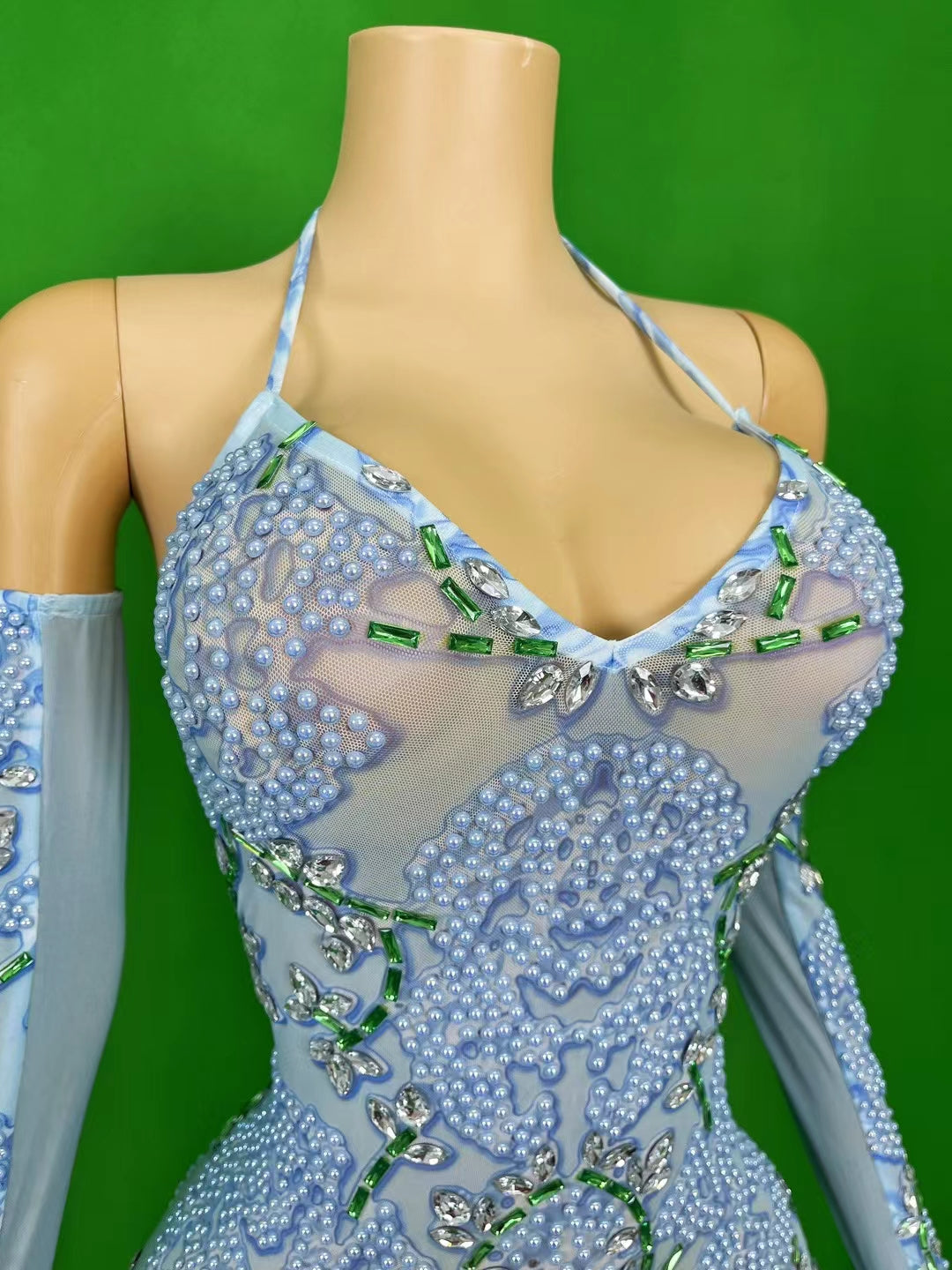 CELESINYI Canglan Crystal Pearl Gauntlet Bodysuit