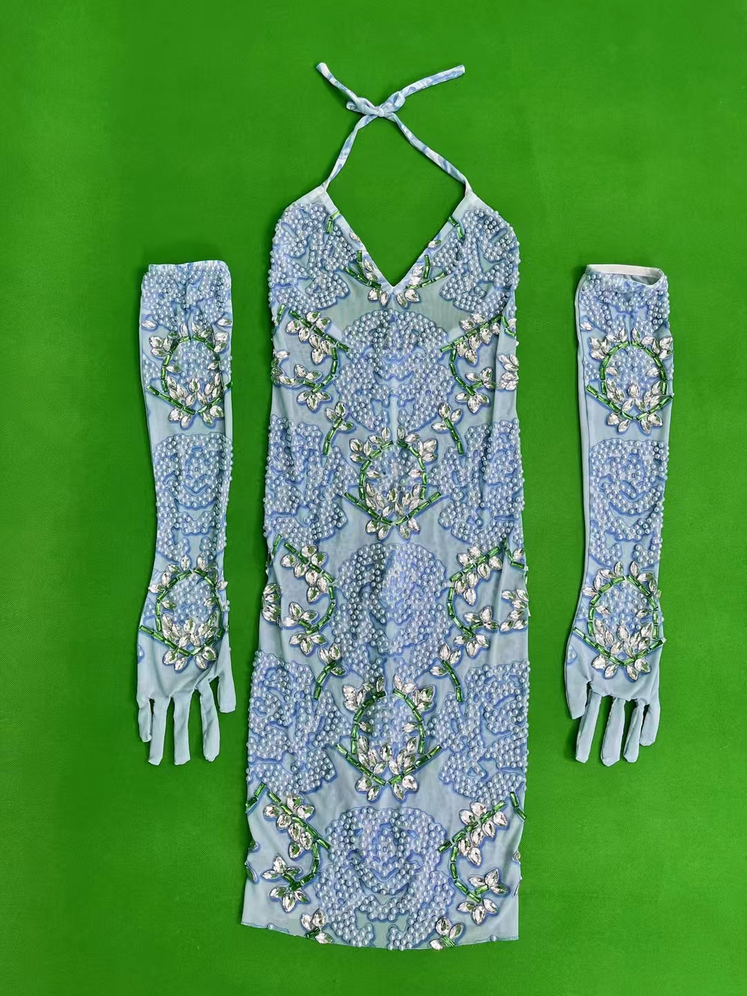 CELESINYI Canglan Crystal Pearl Gauntlet Bodysuit