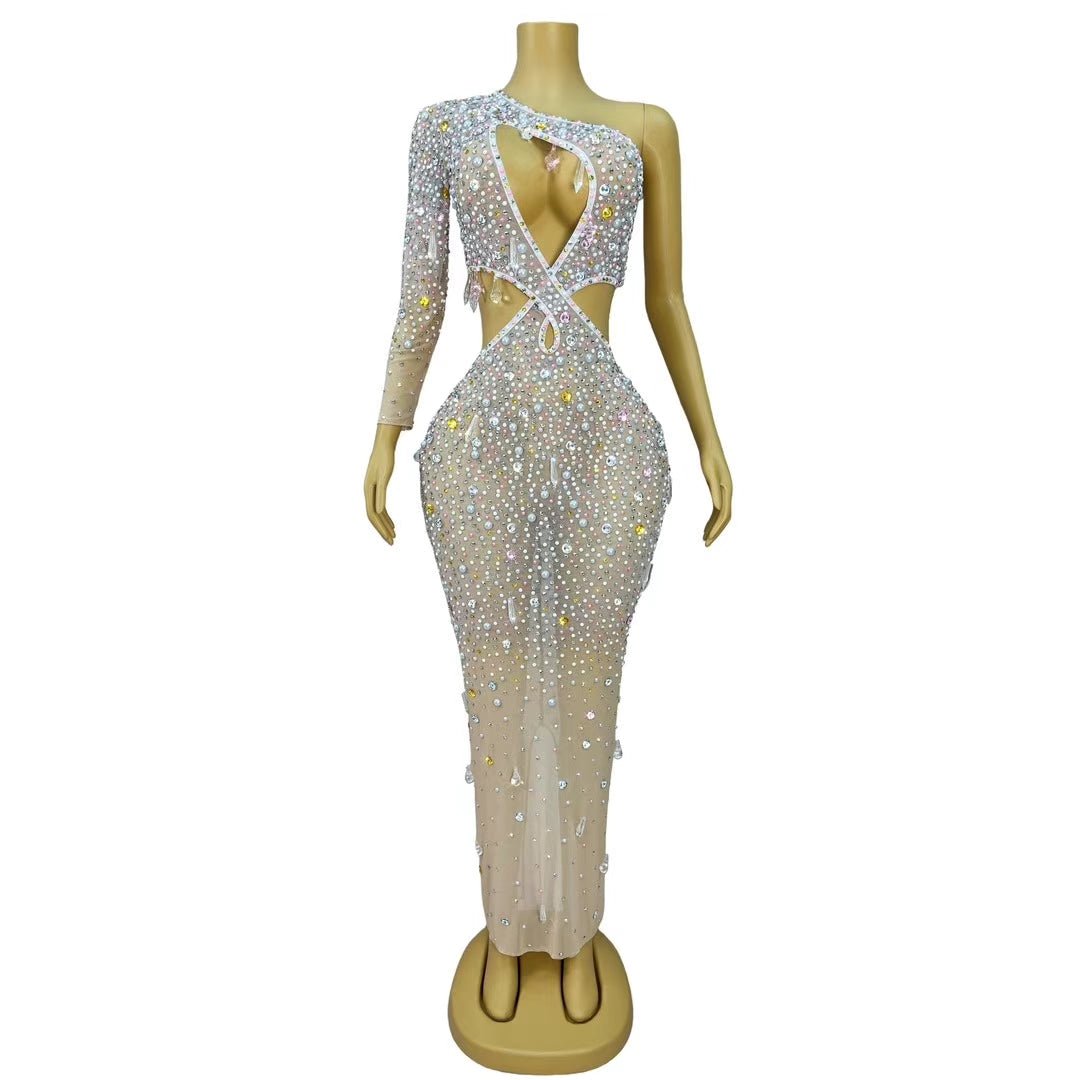 CELESINYI Caiduoduo Crystal Pearl Asymmetric Bodysuit