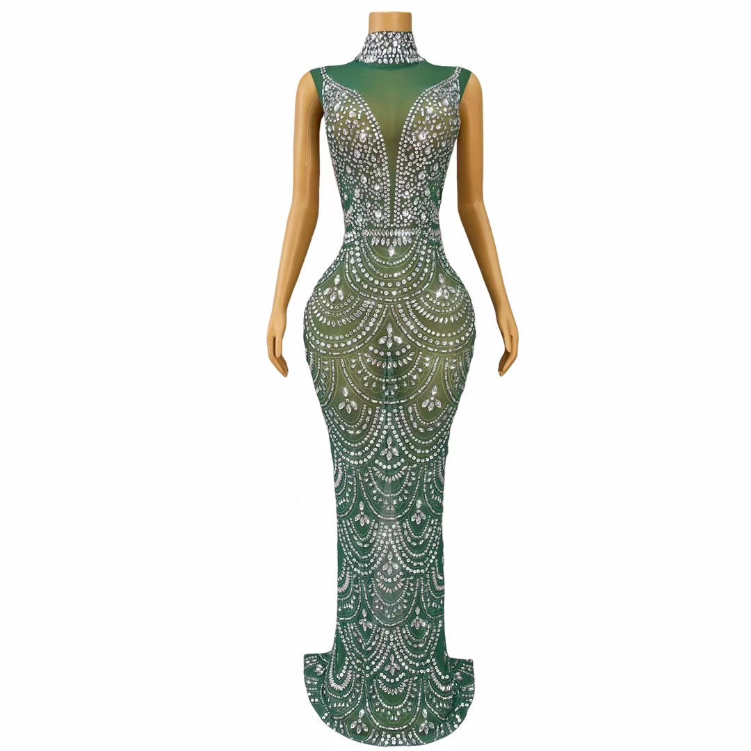 CELESINYI Sanye Crystal Art Deco Mermaid Gown