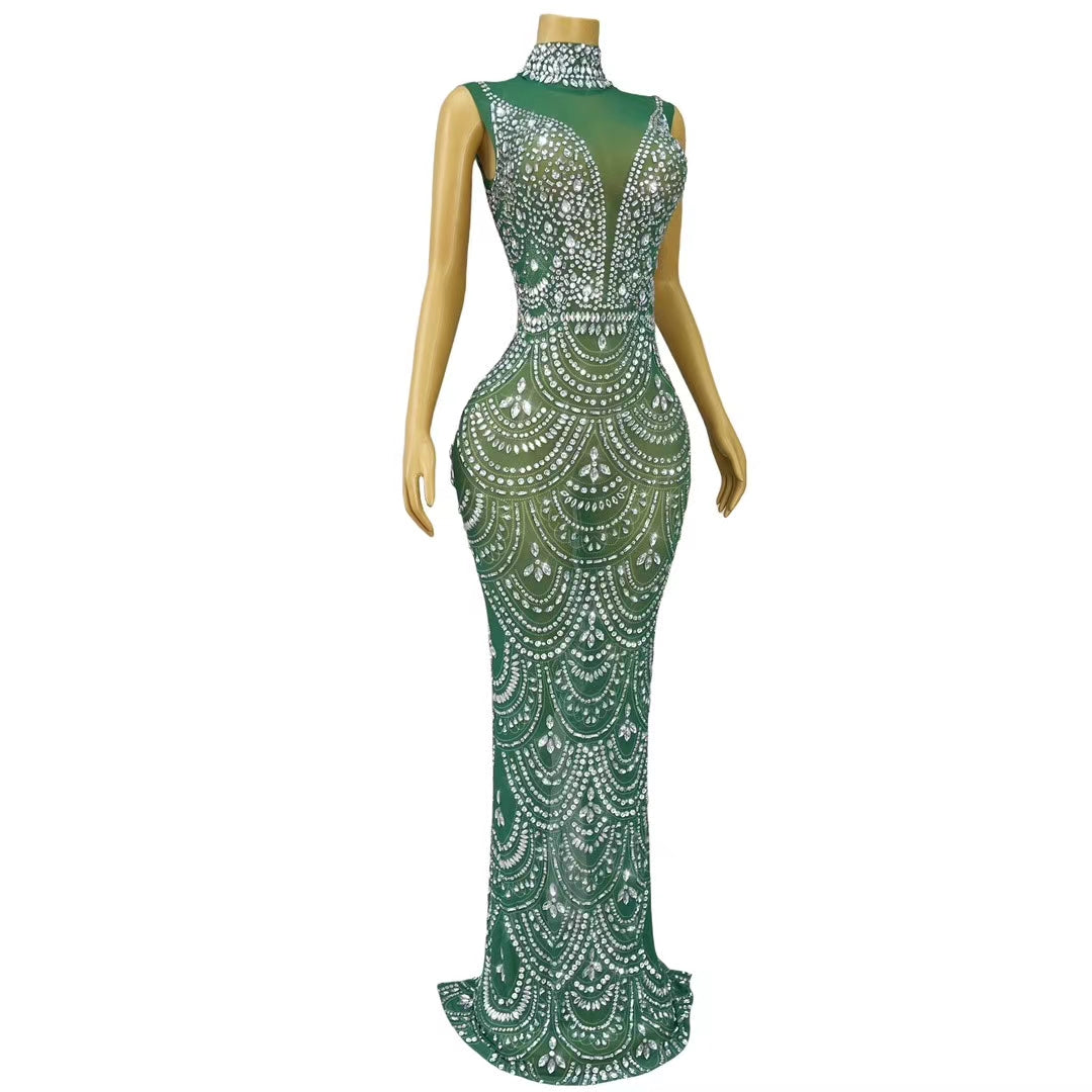 CELESINYI Sanye Crystal Art Deco Mermaid Gown