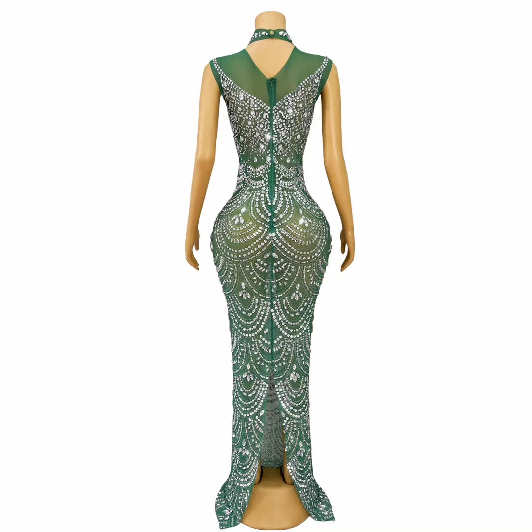 CELESINYI Sanye Crystal Art Deco Mermaid Gown