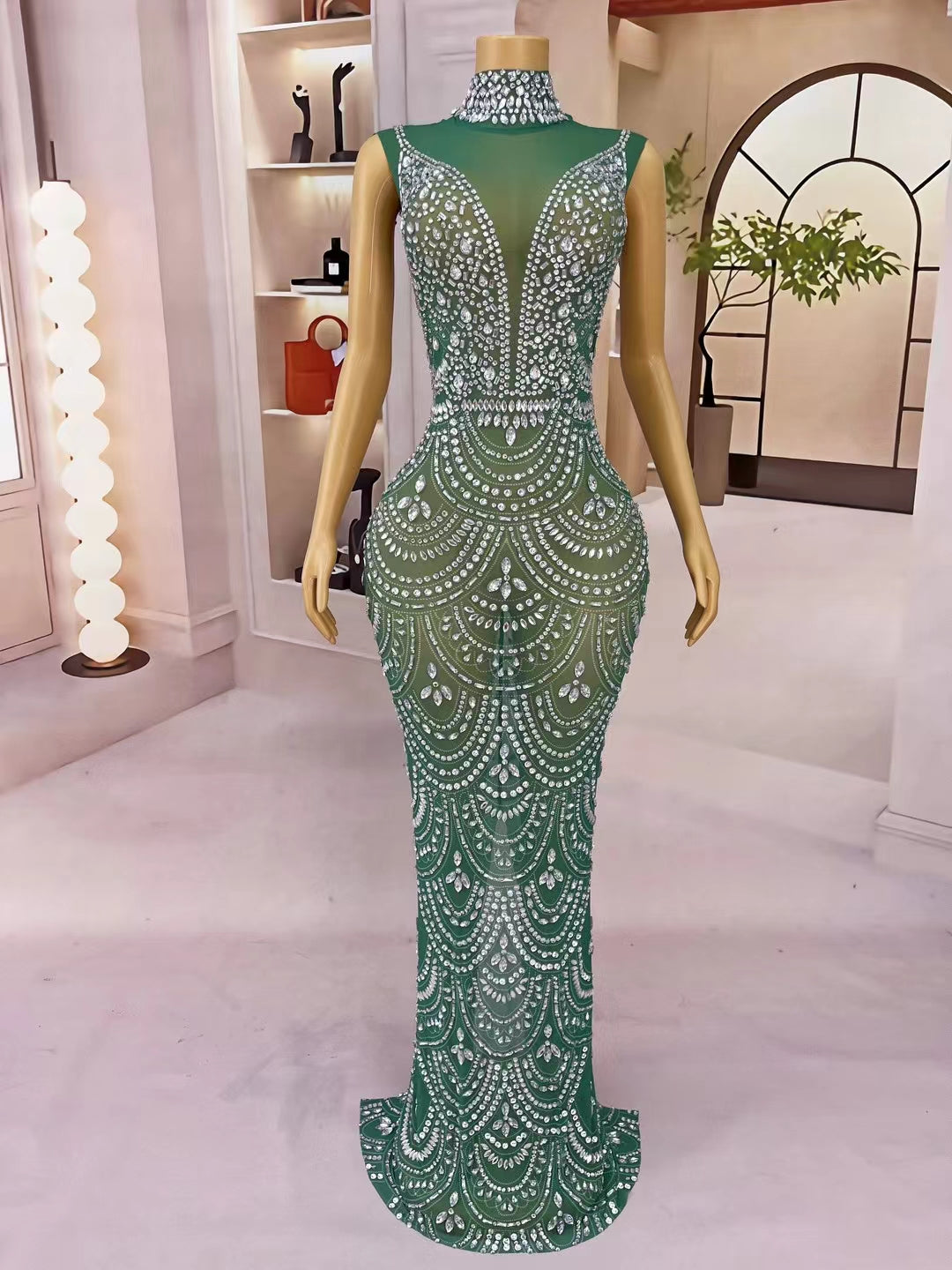 CELESINYI Sanye Crystal Art Deco Mermaid Gown