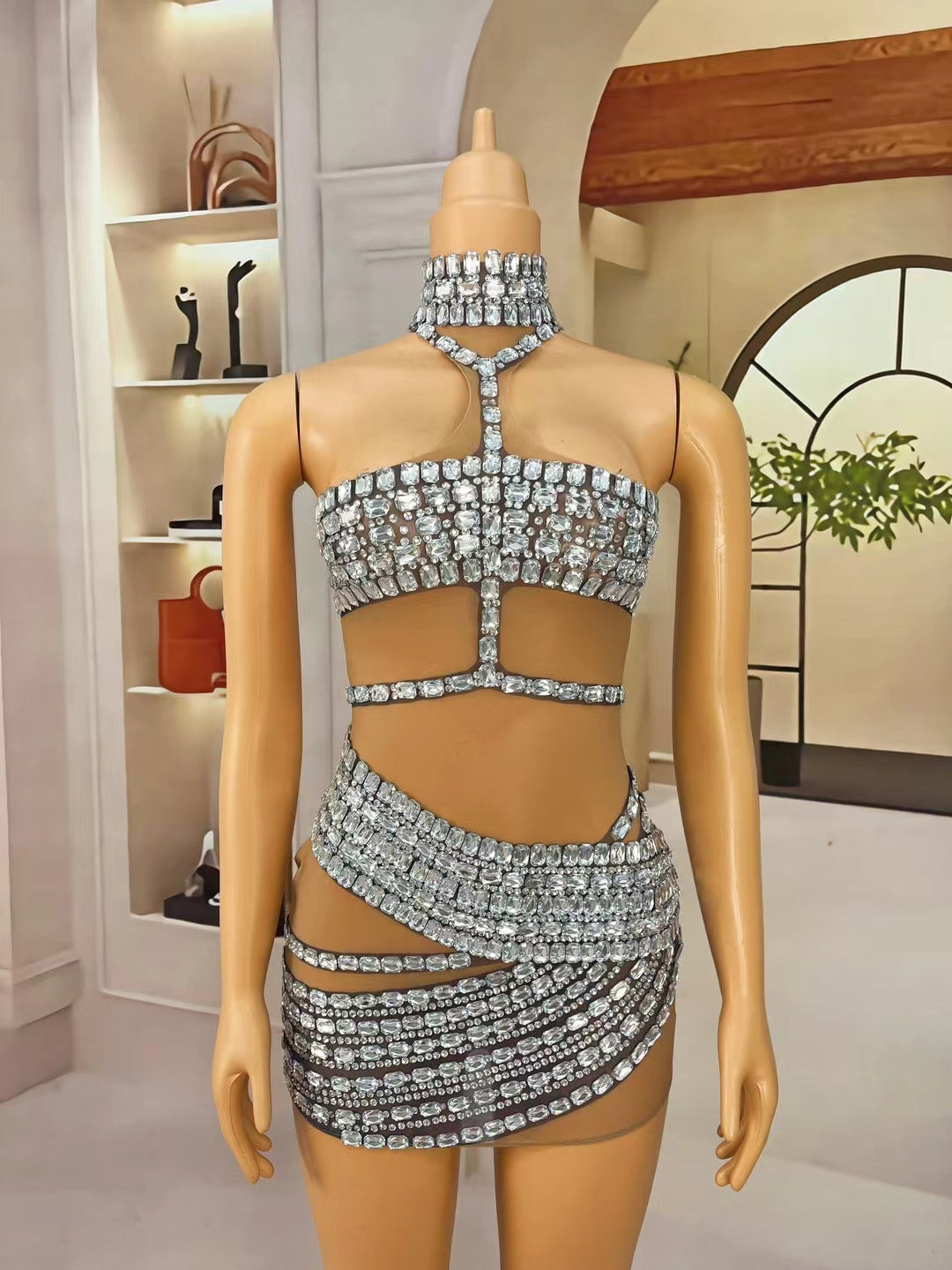 CELESINYI Tielian Crystal Chain Two Piece Set