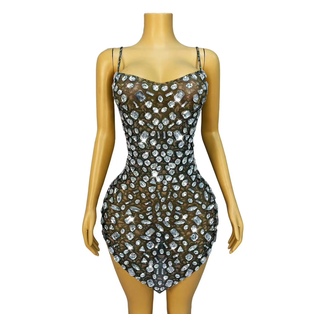 CELESINYI Lvteng Crystal Camo Stone Bodysuit