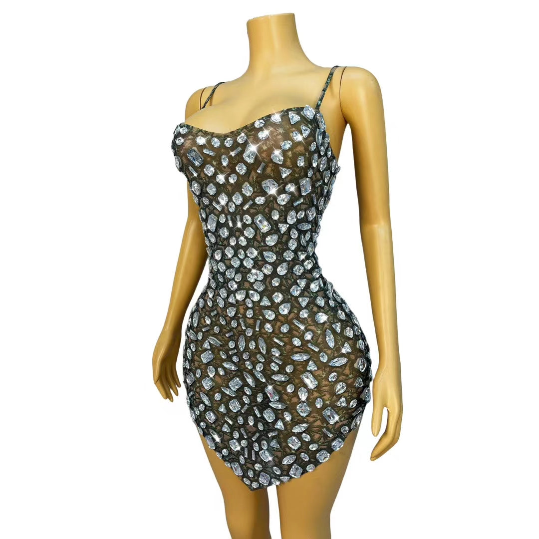 CELESINYI Lvteng Crystal Camo Stone Bodysuit