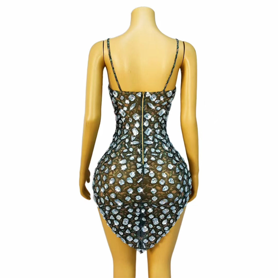 CELESINYI Lvteng Crystal Camo Stone Bodysuit