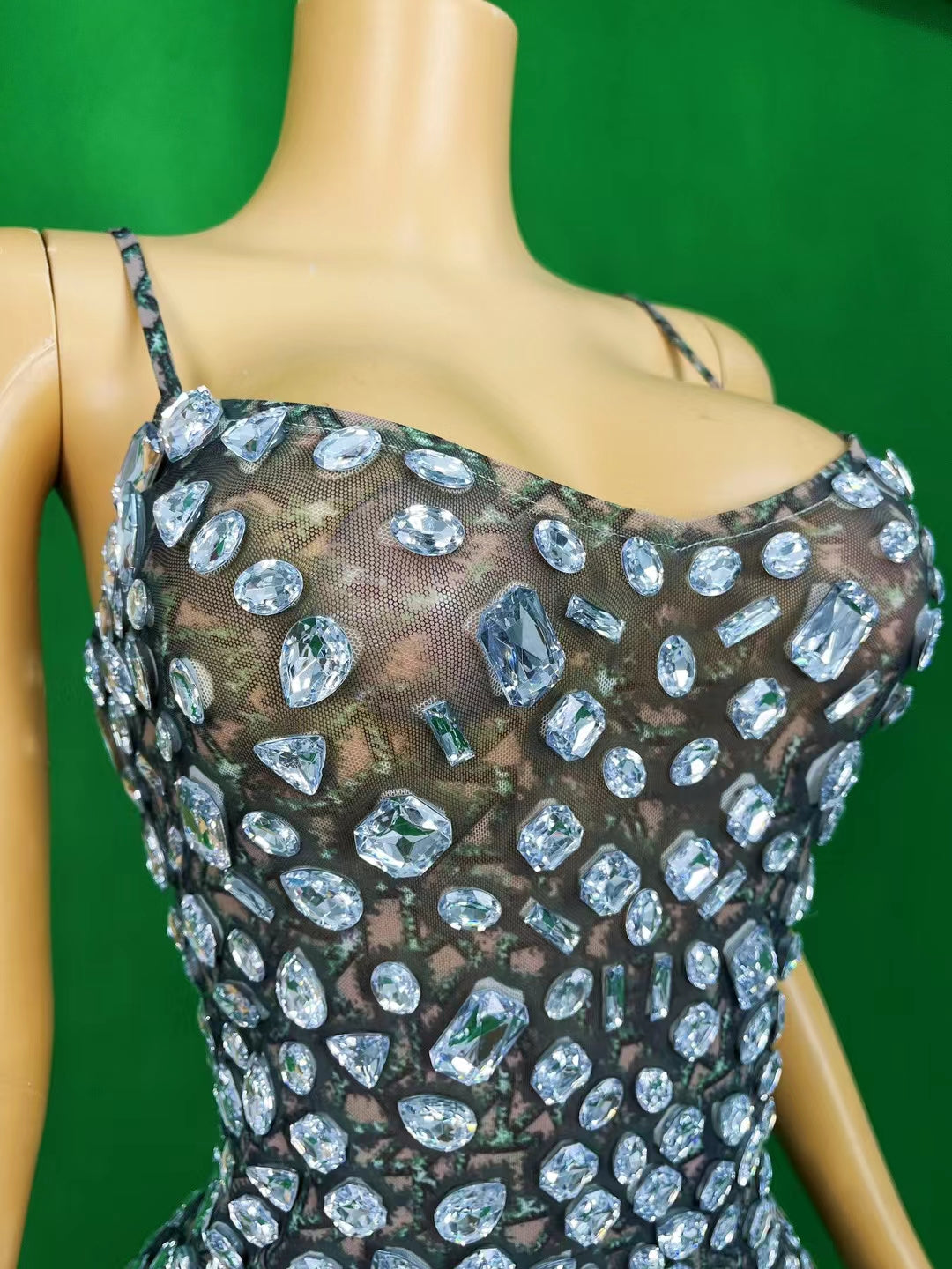 CELESINYI Lvteng Crystal Camo Stone Bodysuit