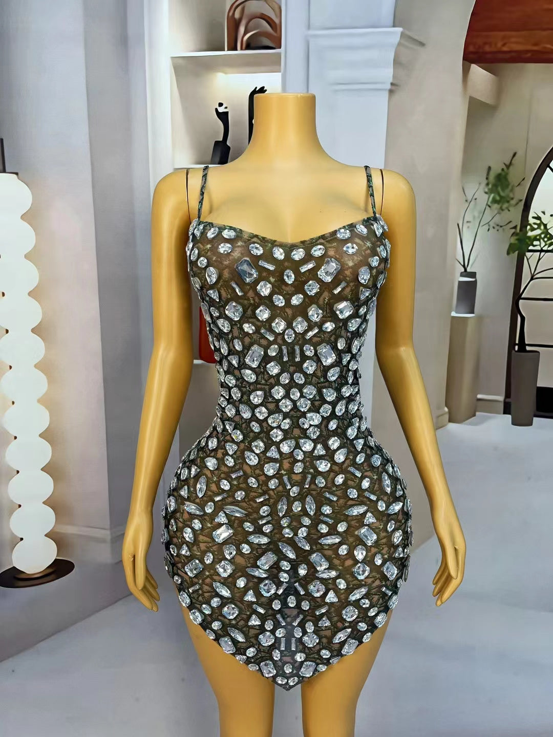 CELESINYI Lvteng Crystal Camo Stone Bodysuit
