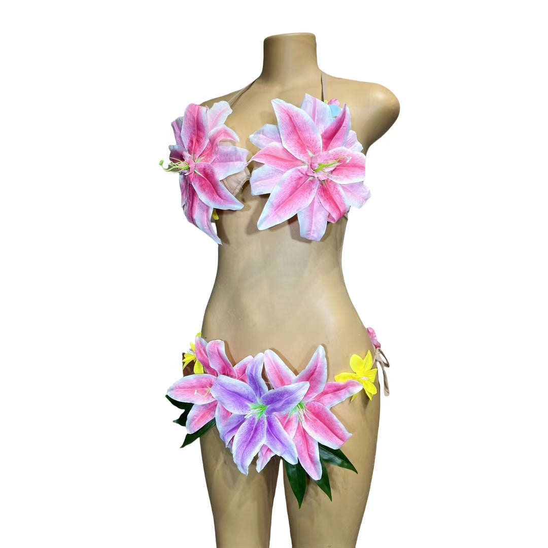CELESINYI Huaduobijini Crystal Flower Bikini Set