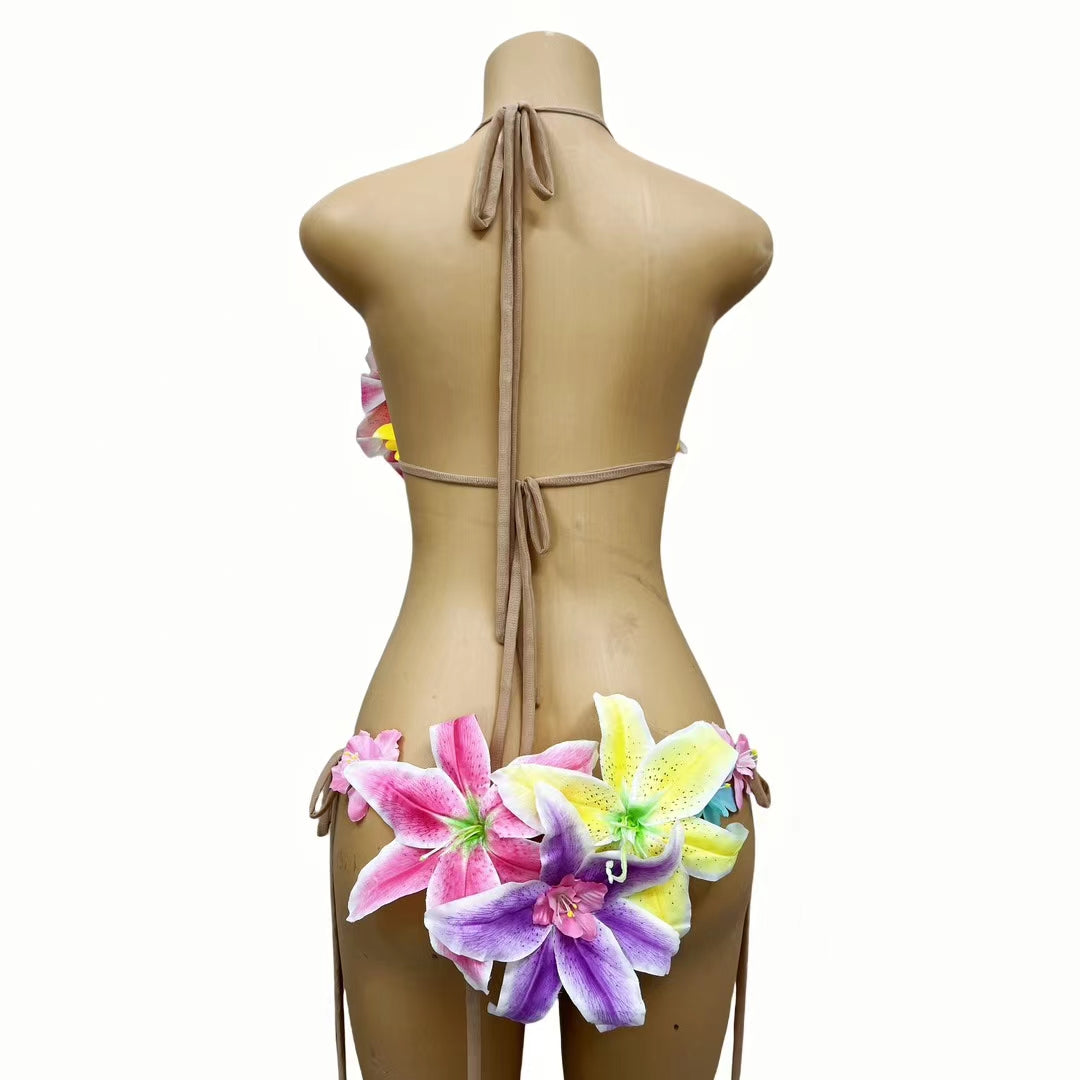 CELESINYI Huaduobijini Crystal Flower Bikini Set