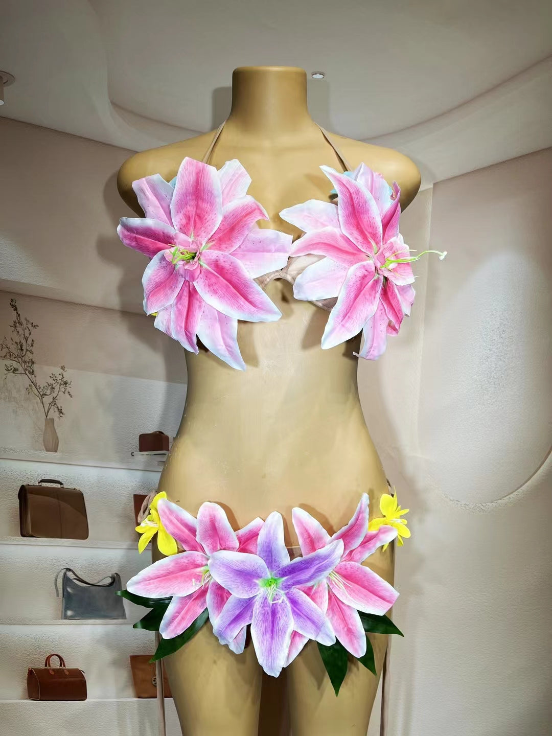 CELESINYI Huaduobijini Crystal Flower Bikini Set