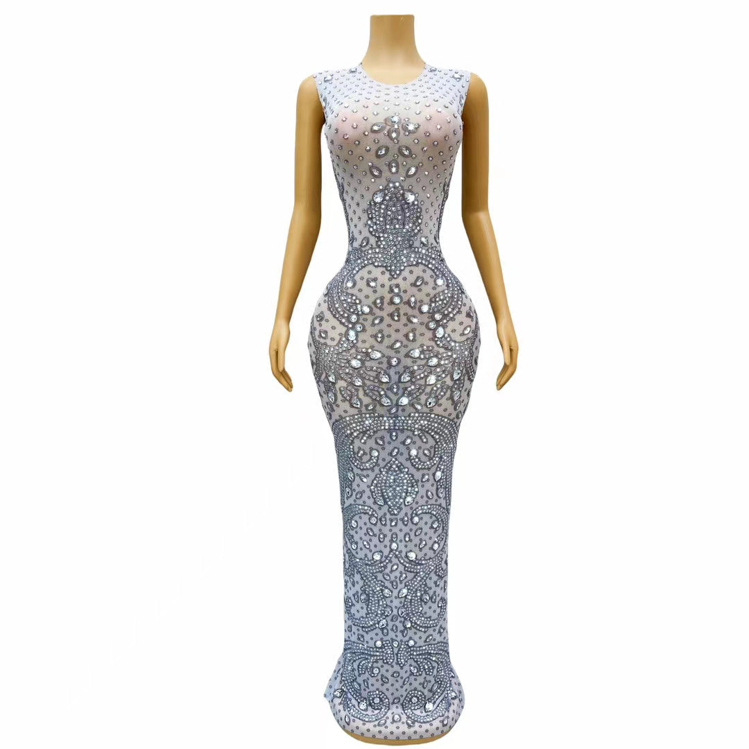CELESINYI Yinhua Crystal Silver Damask Gown