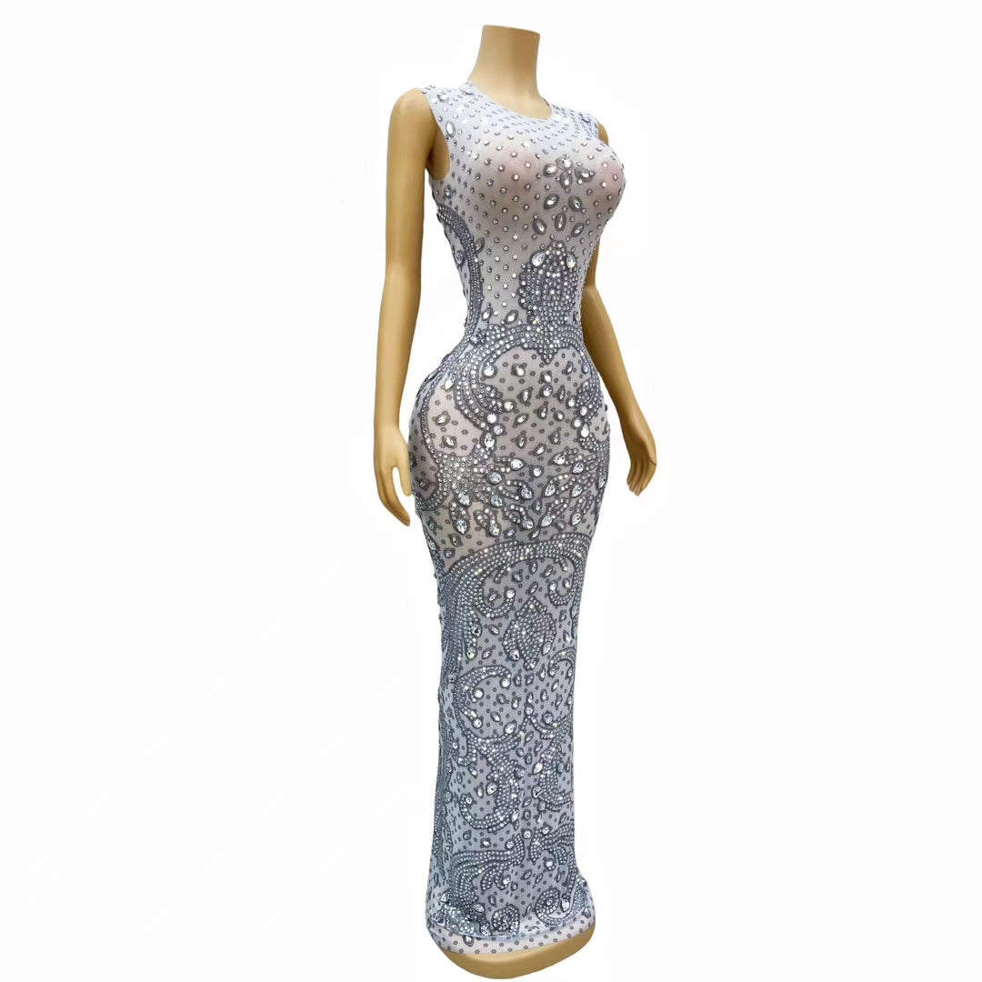 CELESINYI Yinhua Crystal Silver Damask Gown