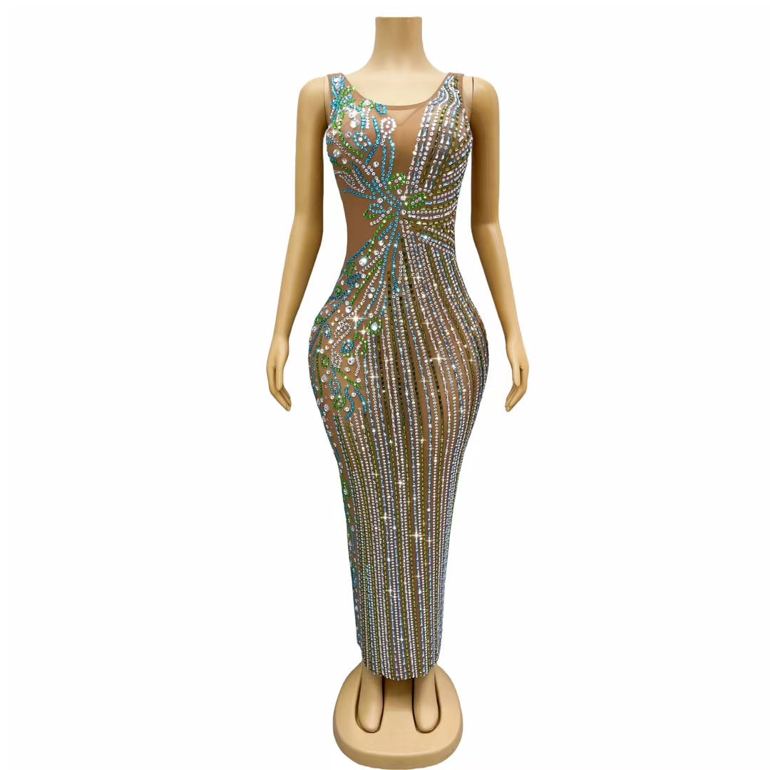 CELESINYI Liuchuan Crystal Teal Stripe Bodysuit