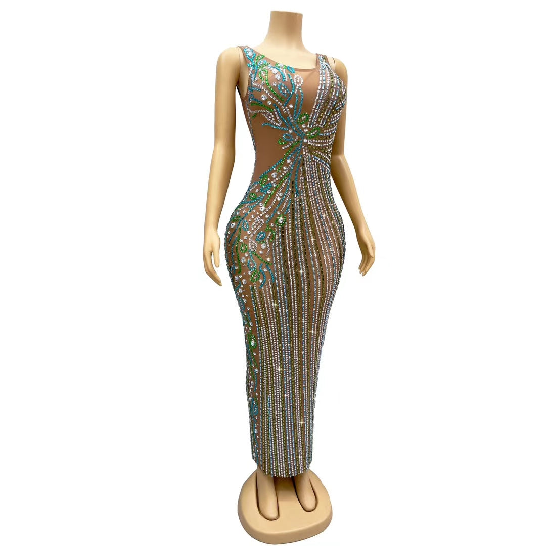 CELESINYI Liuchuan Crystal Teal Stripe Bodysuit