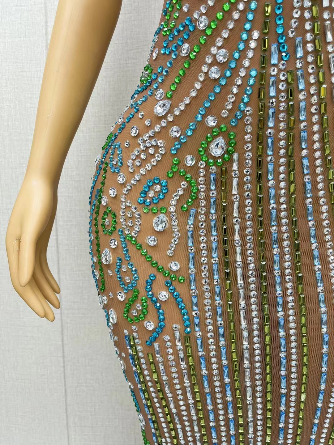 CELESINYI Liuchuan Crystal Teal Stripe Bodysuit