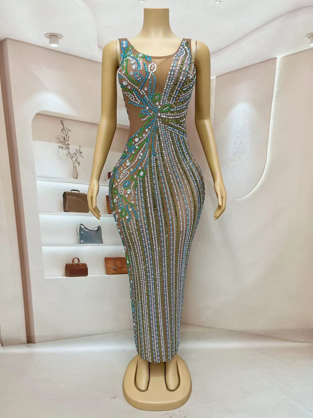 CELESINYI Liuchuan Crystal Teal Stripe Bodysuit
