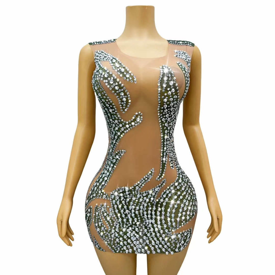 CELESINYI Lvyi Crystal White Flame Mini Dress