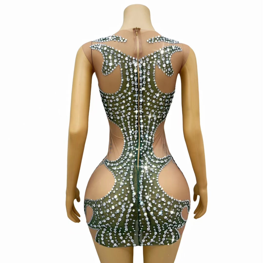 CELESINYI Lvyi Crystal White Flame Mini Dress
