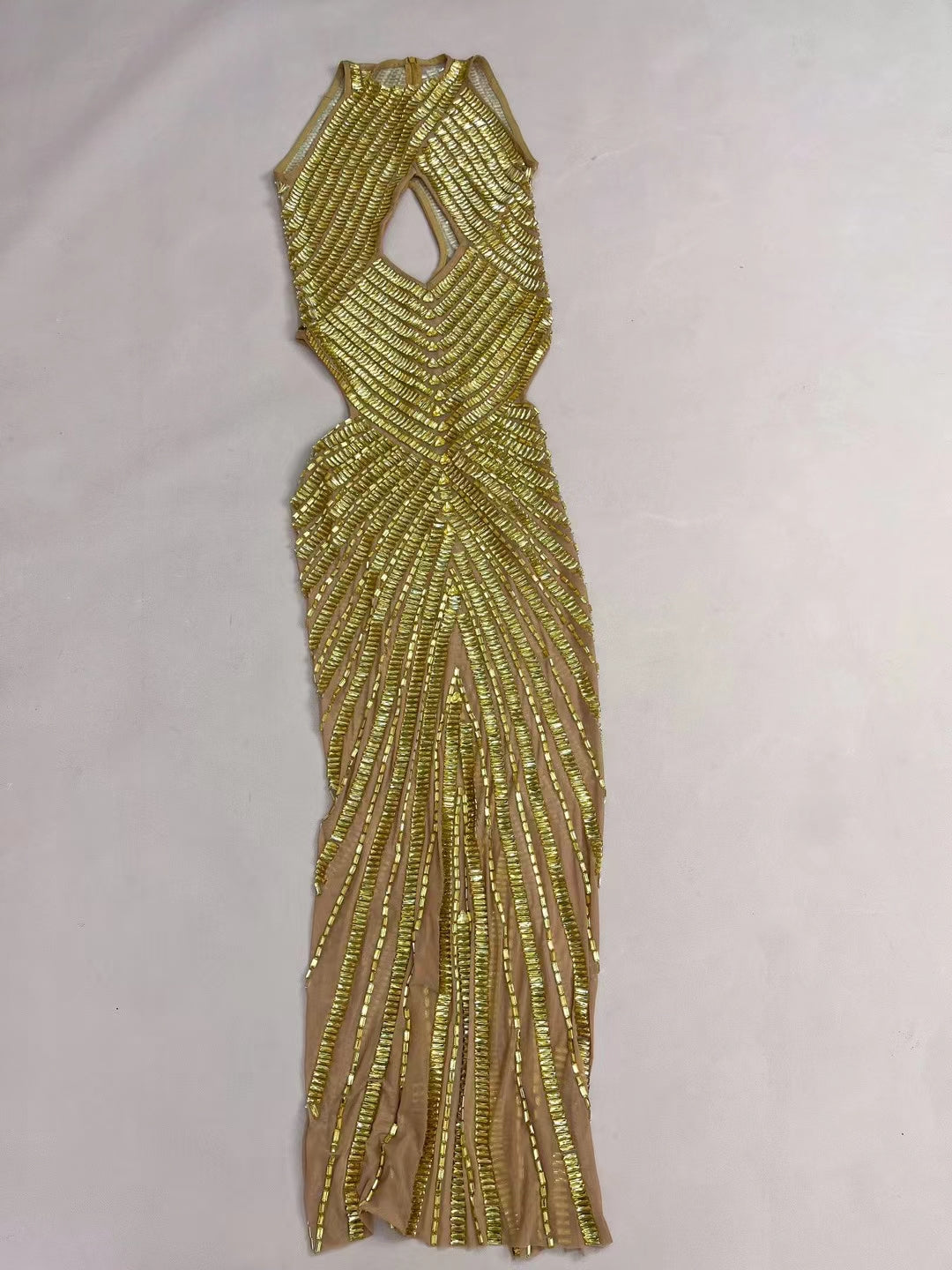 CELESINYI Changliantiao Crystal Gold Chain Bodysuit