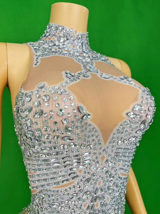 CELESINYI Baizhuhua Crystal Bamboo Illusion Gown