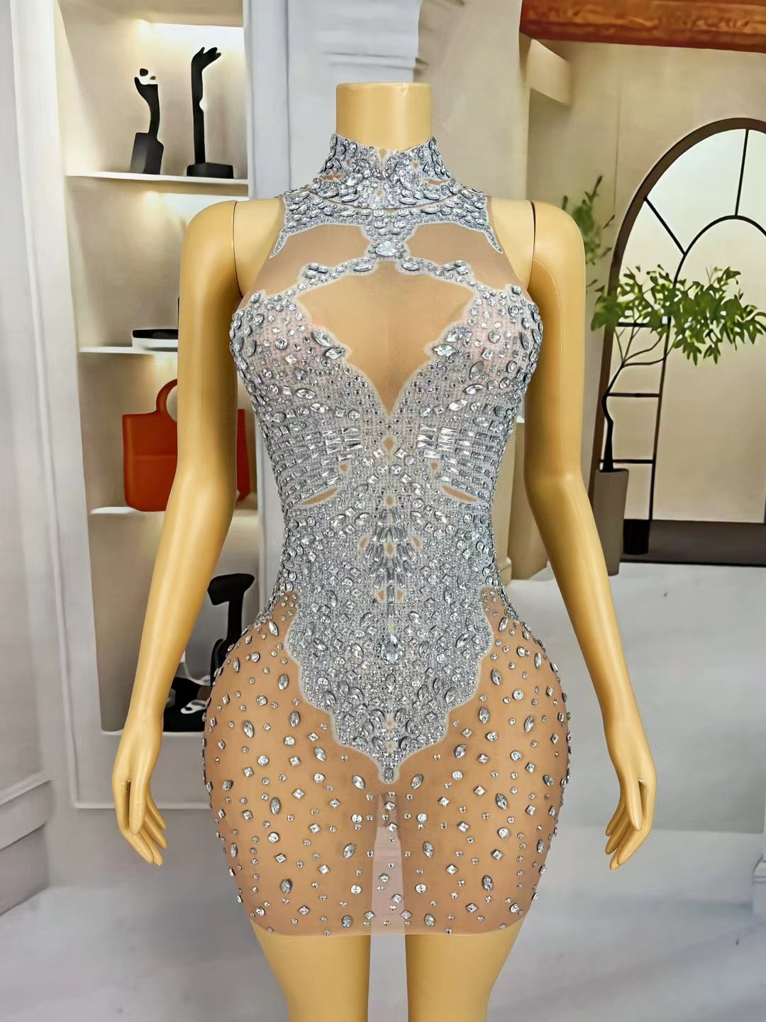 CELESINYI Baizhuhua Crystal Bamboo Illusion Gown