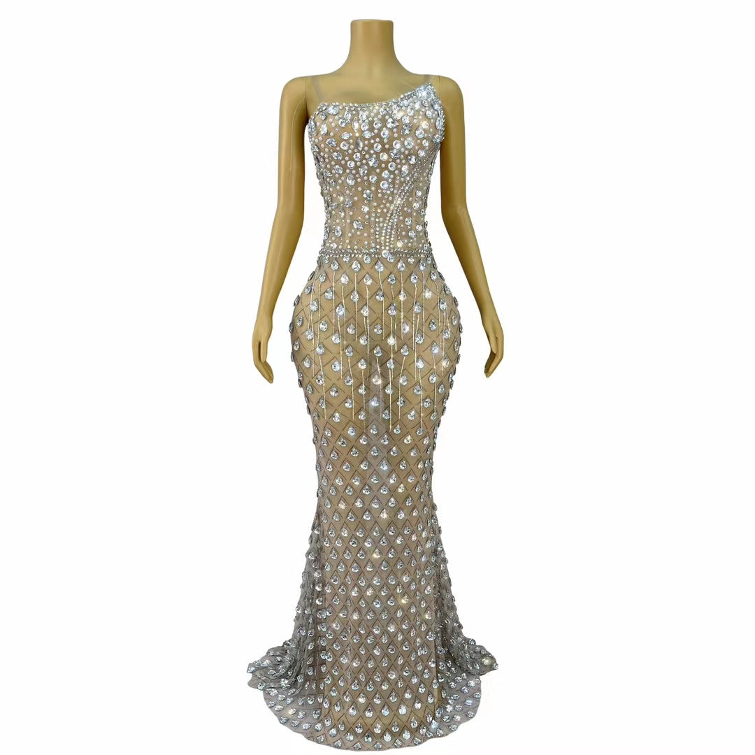 CELESINYI Baishe Crystal Pearl Snake Gown