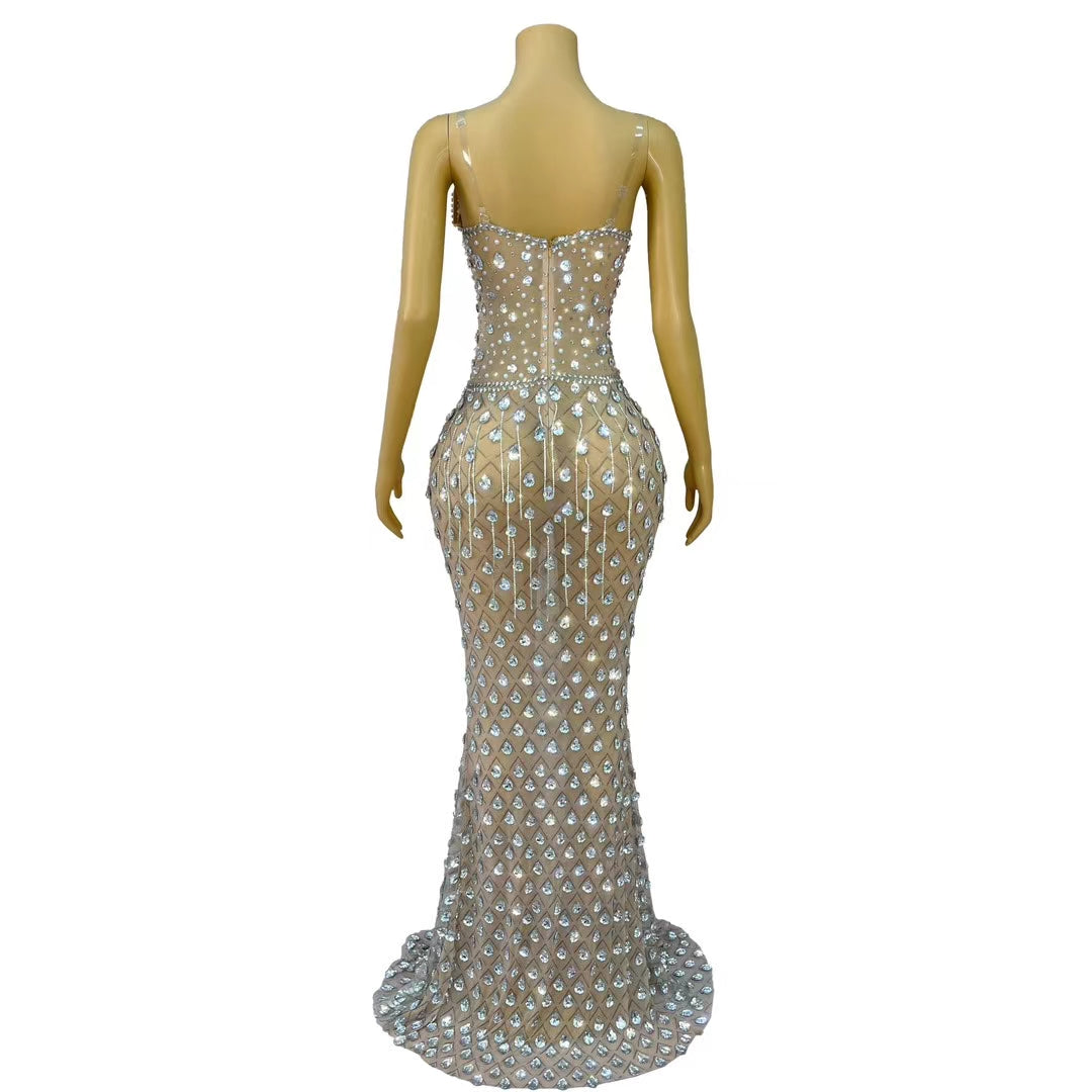 CELESINYI Baishe Crystal Pearl Snake Gown