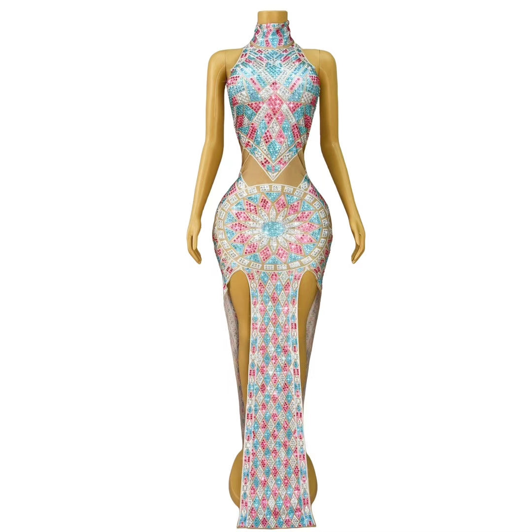CELESINYI Xuancaifudiao Crystal Mandala Mini Dress