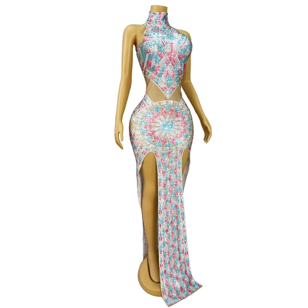 CELESINYI Xuancaifudiao Crystal Mandala Mini Dress