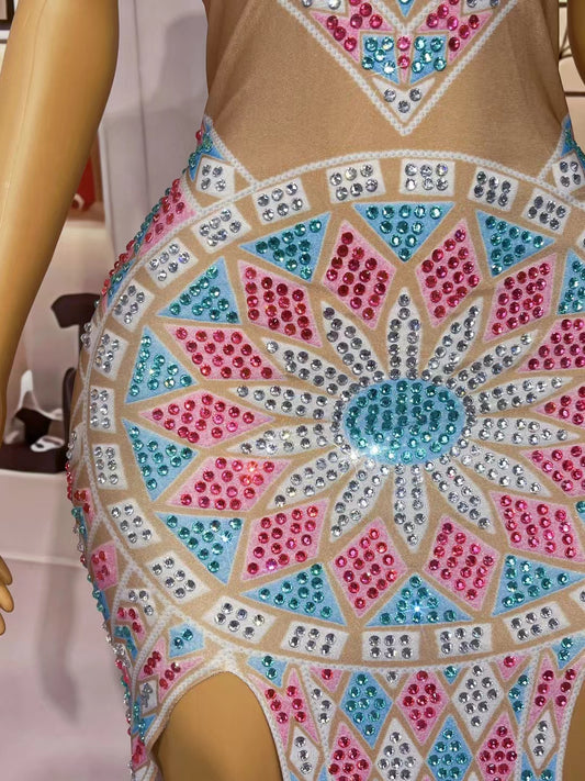 CELESINYI Xuancaifudiao Crystal Mandala Mini Dress