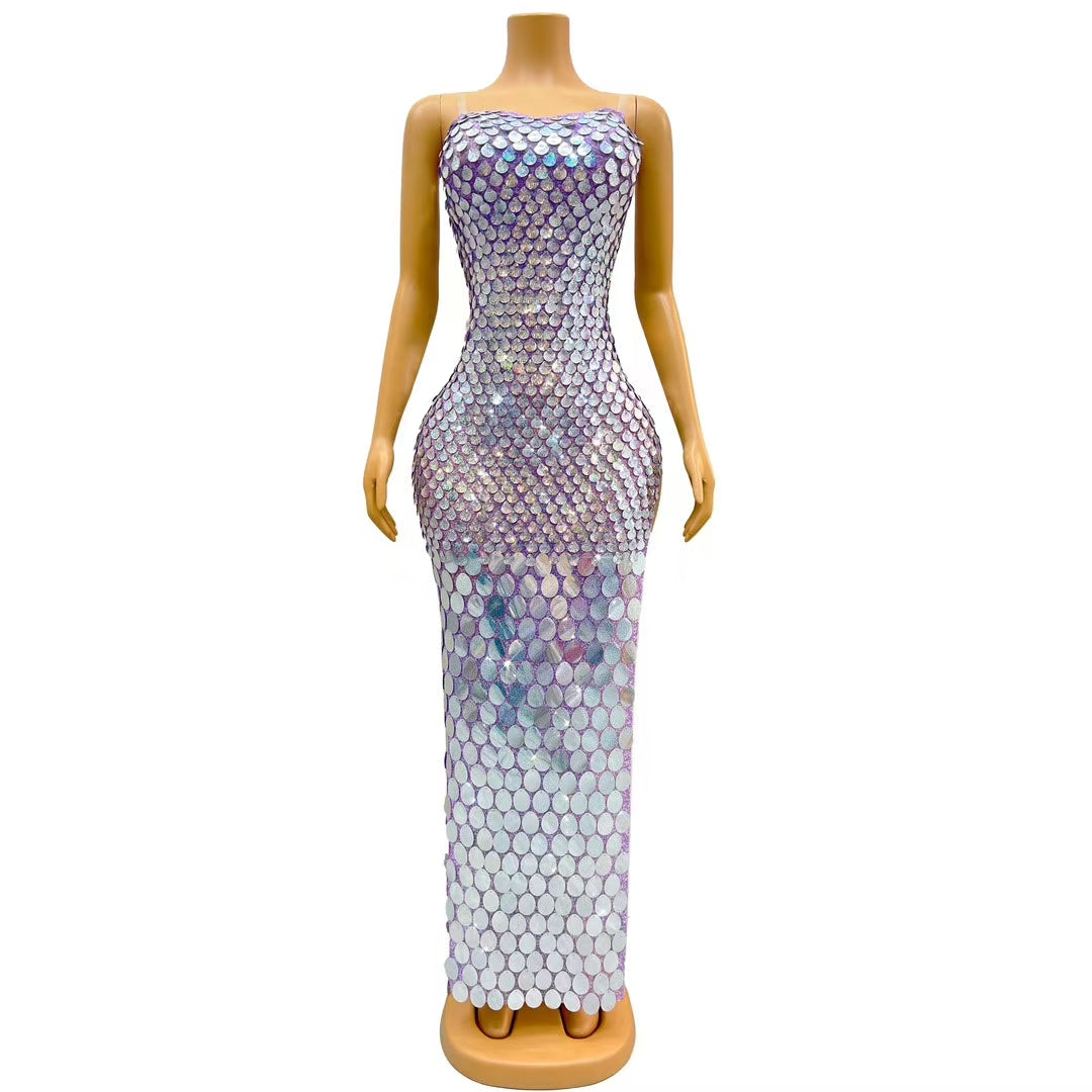 CELESINYI Linpianqun Crystal Holographic Scale Gown
