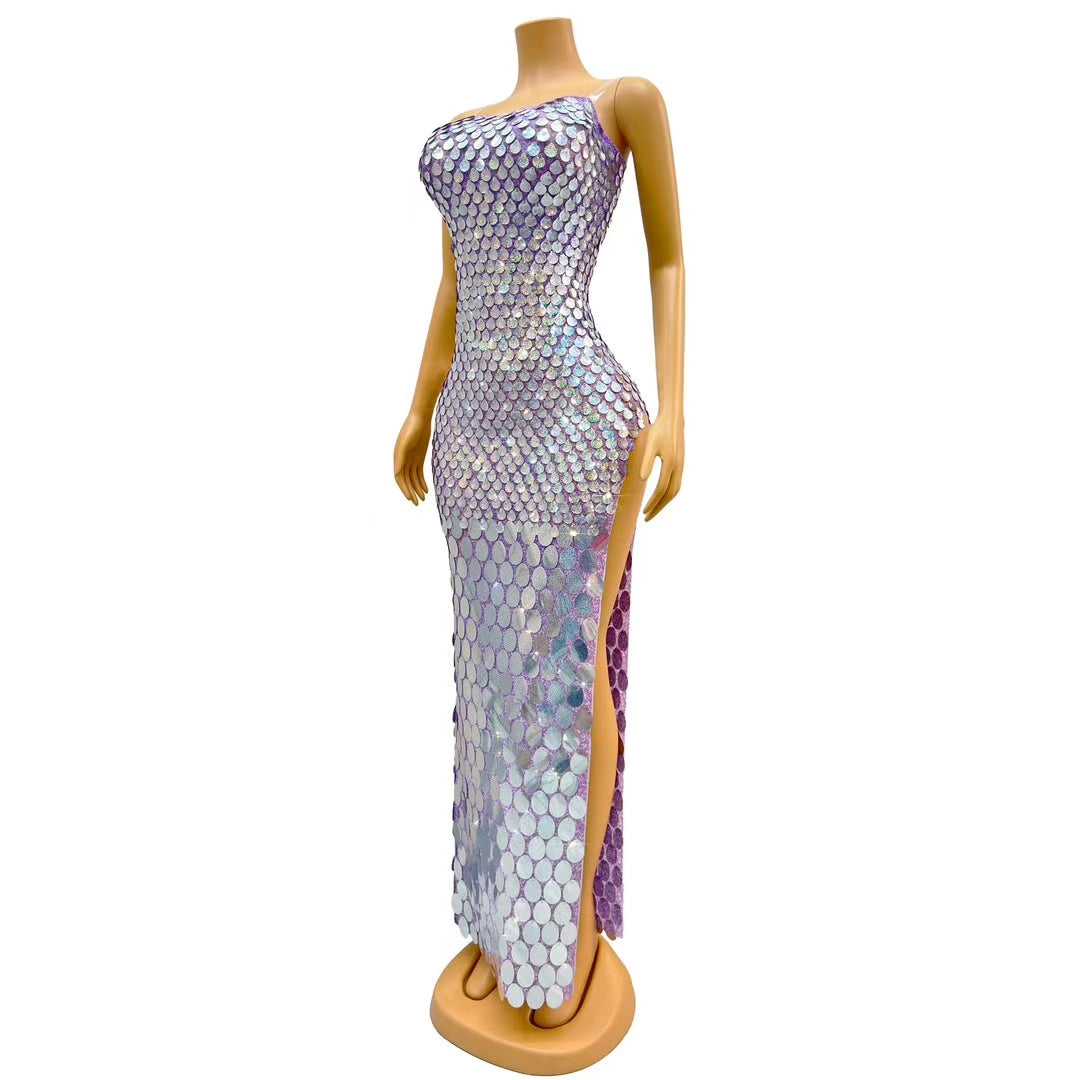 CELESINYI Linpianqun Crystal Holographic Scale Gown
